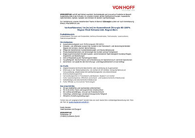 Verkaufsberater/-in (m/w) im Aussendienst Chirurgie 80-100% Region West-Schweiz inkl. Region Bern